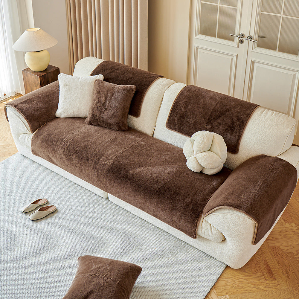 Faux-Mink-Fur Tapis Antidérapant Housse de Canapé
