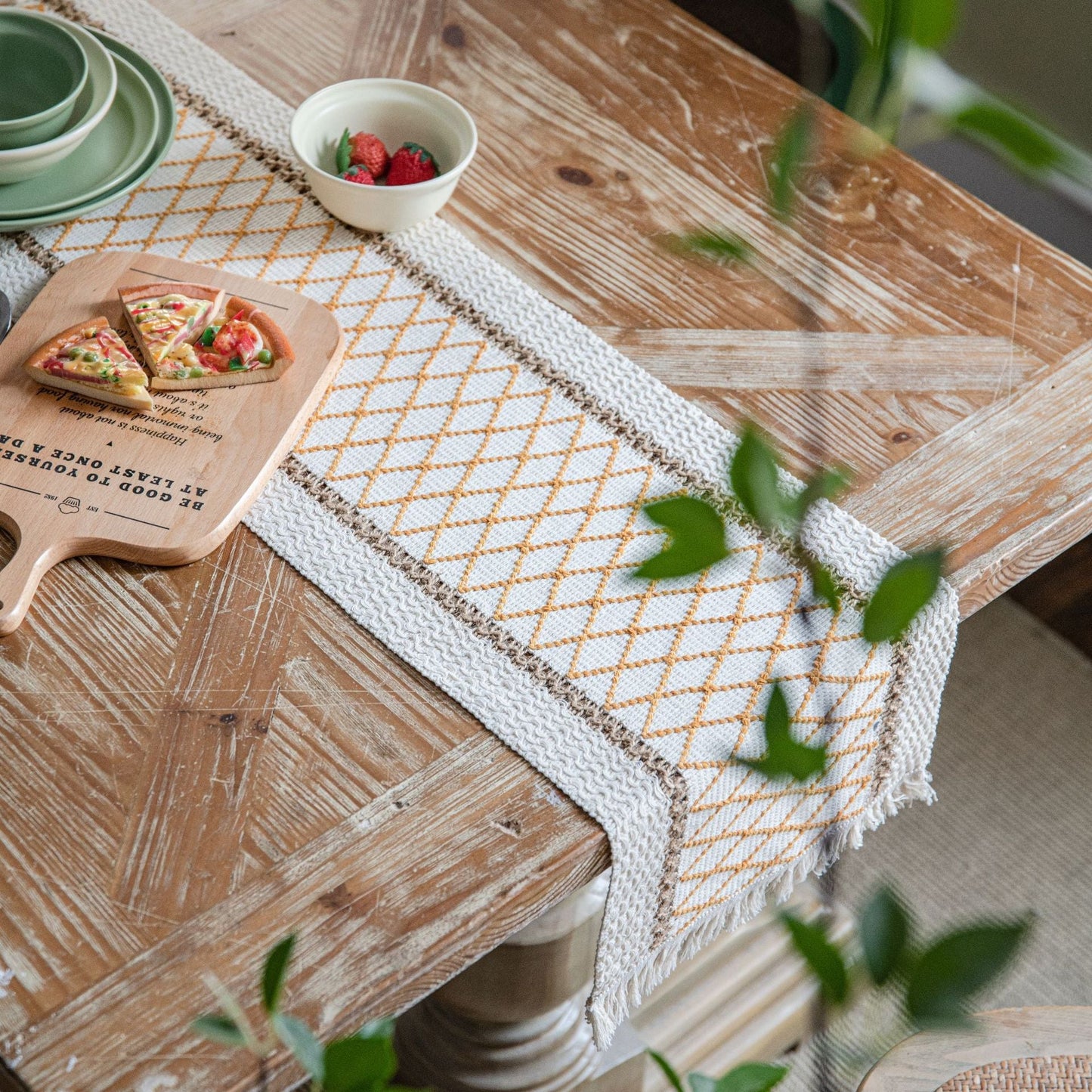 Nappe en corde de chanvre tissée à motif géométrique