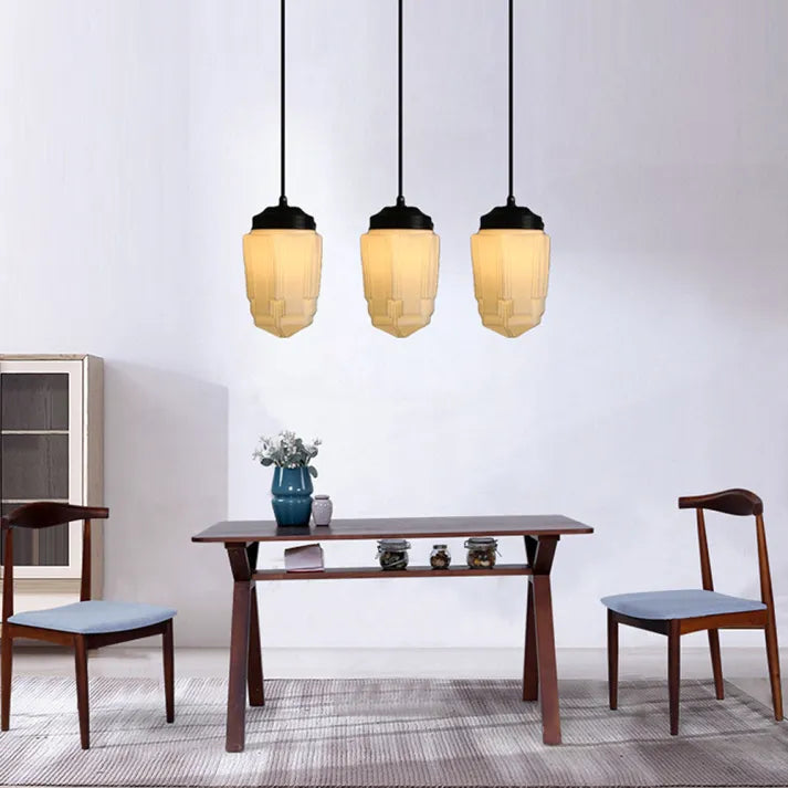 LumiNéo – Suspension Géométrique en Verre Givré Moderne