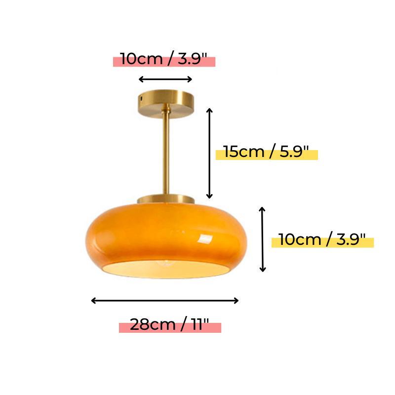 11" Lumière de plafond semi-encastrée vintage avec abat-jour en verre orange
