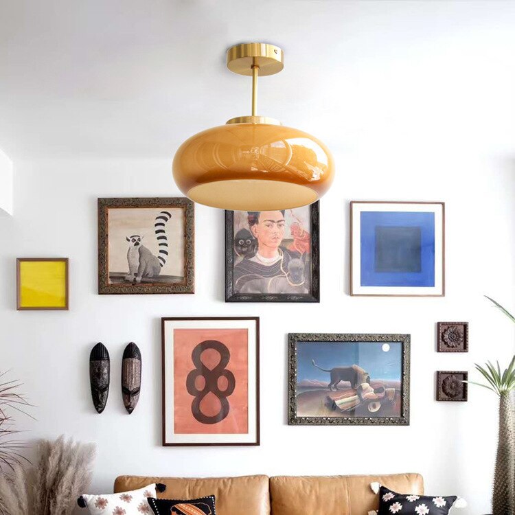 11" Lumière de plafond semi-encastrée vintage avec abat-jour en verre orange