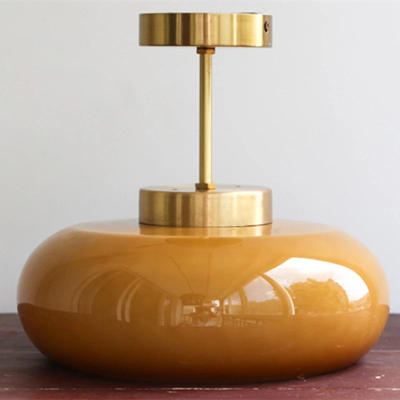 11" Lumière de plafond semi-encastrée vintage avec abat-jour en verre orange