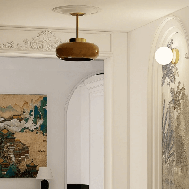 11" Lumière de plafond semi-encastrée vintage avec abat-jour en verre orange