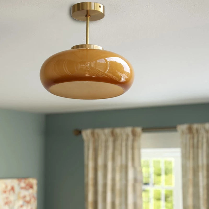 11" Lumière de plafond semi-encastrée vintage avec abat-jour en verre orange