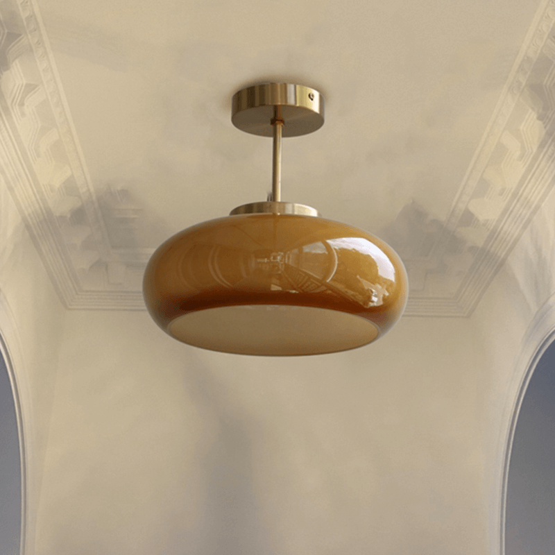 11" Lumière de plafond semi-encastrée vintage avec abat-jour en verre orange