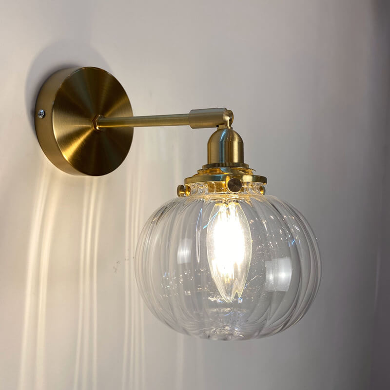 Floroux Japanese Wall Sconce | Round Glass & Brass Ball | Vintage Design | 1-bulb