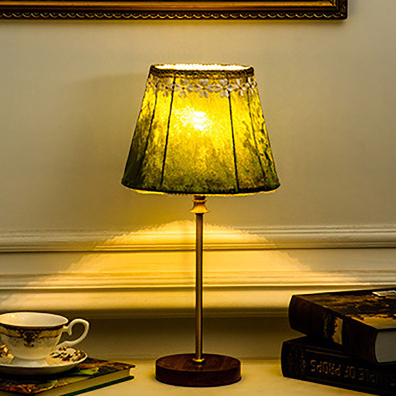 Floroux European Table Lamp | Velvet Drum Design | Copper Wood Base | Lighting for Living Room