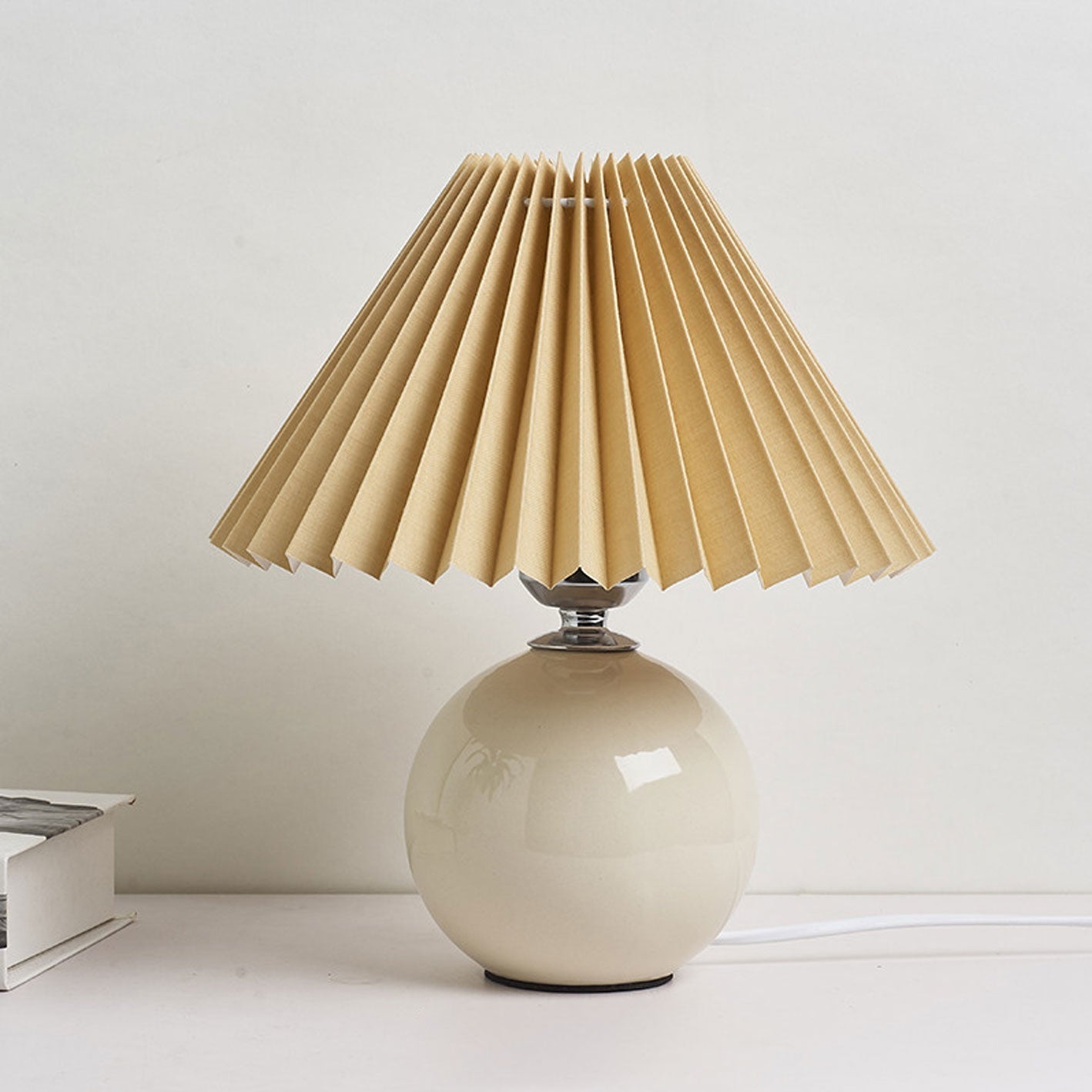 Floroux Pleated Design Table Lamp | Ceramic Base | Ambient Light | Minimalist Design | Interior Decorator