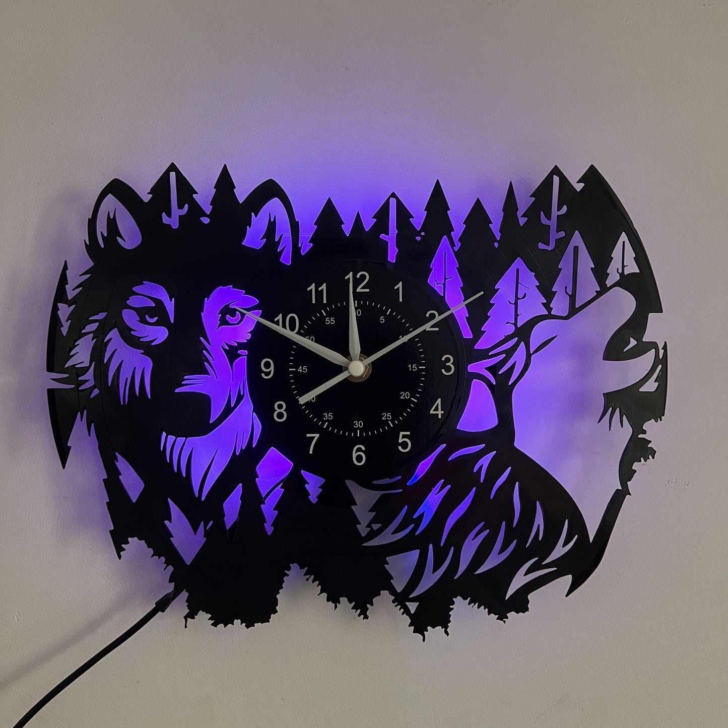 Horloge murale Floroux en vinyle Wolf - Horloge silencieuse pour la décoration du salon et de la chambre