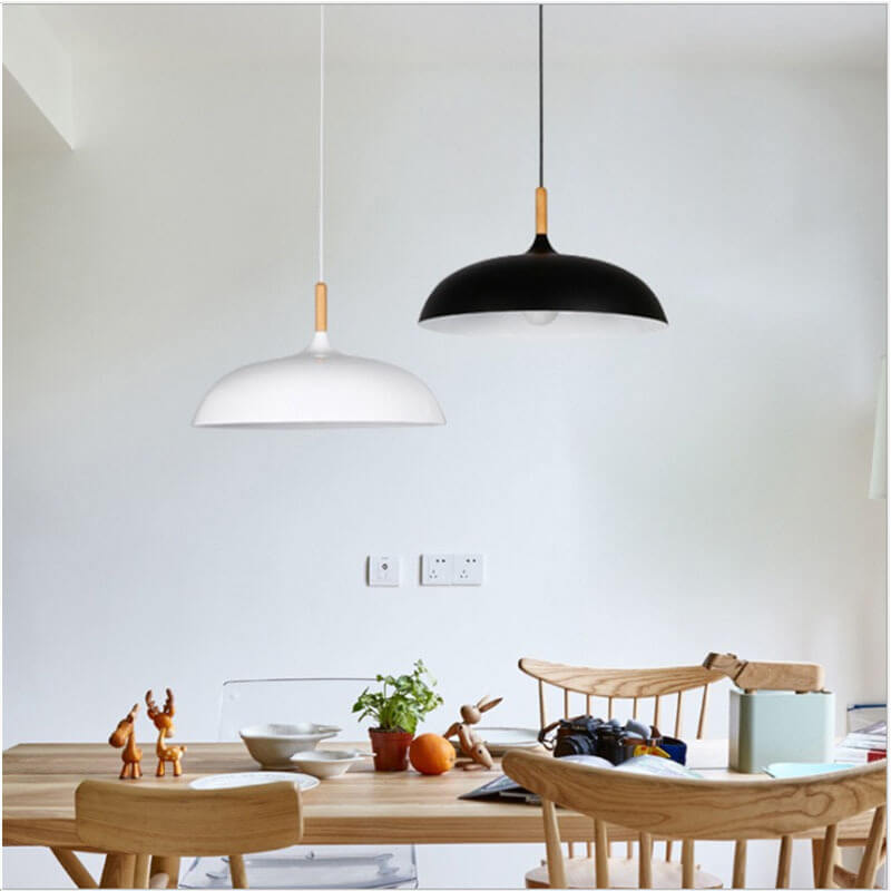 Floroux Modern Pendant Light | Wood-Metal Design | LED Lamp | Dome Style | Various Sizes and Colors