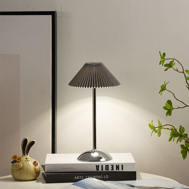 Floroux Skandi LED Table Lamp | Rechargeable | Pleated Fabric Shade | Wireless | Ambient Light | Nightstand Lamp