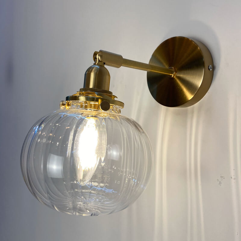 Floroux Japanese Wall Sconce | Round Glass & Brass Ball | Vintage Design | 1-bulb
