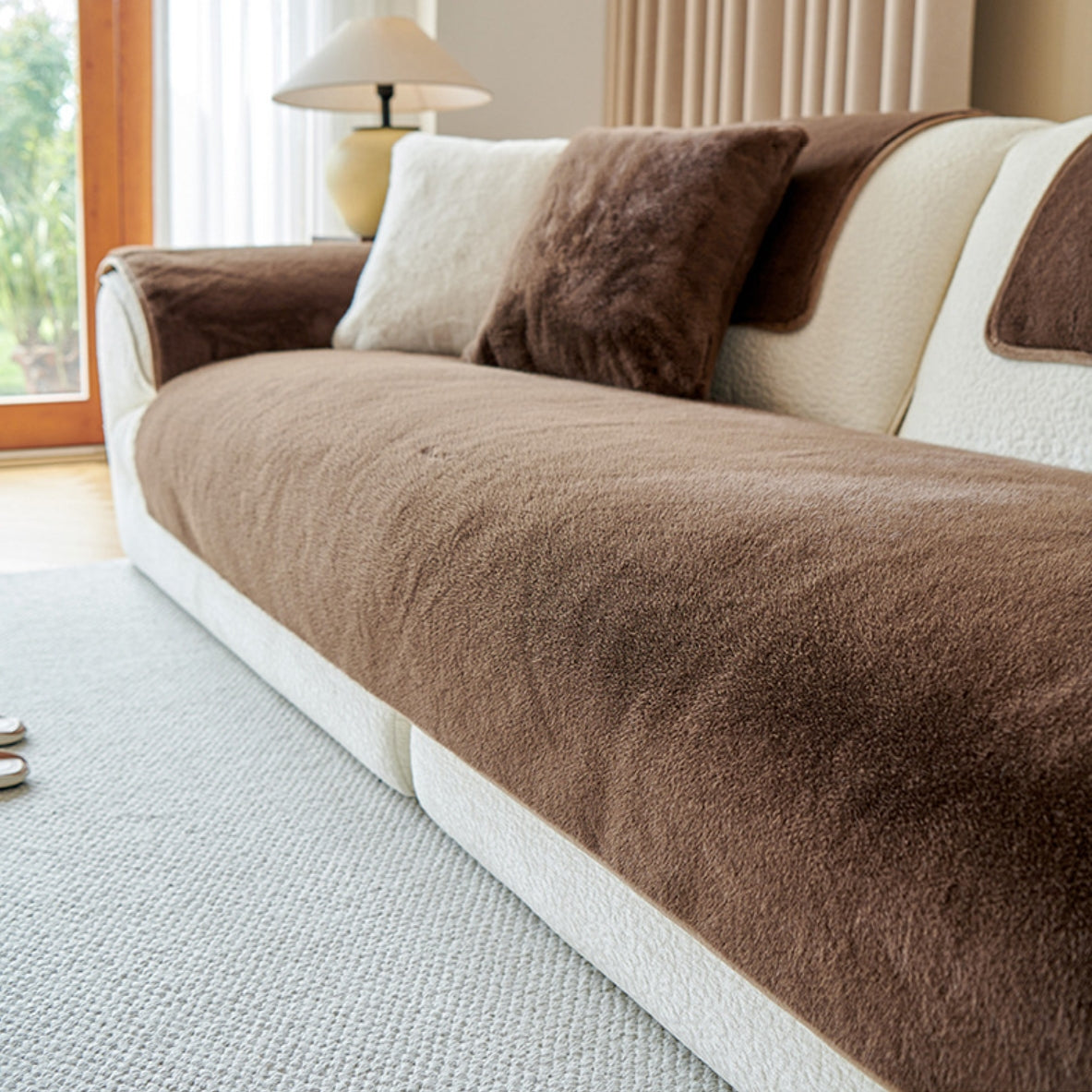 Faux-Mink-Fur Tapis Antidérapant Housse de Canapé