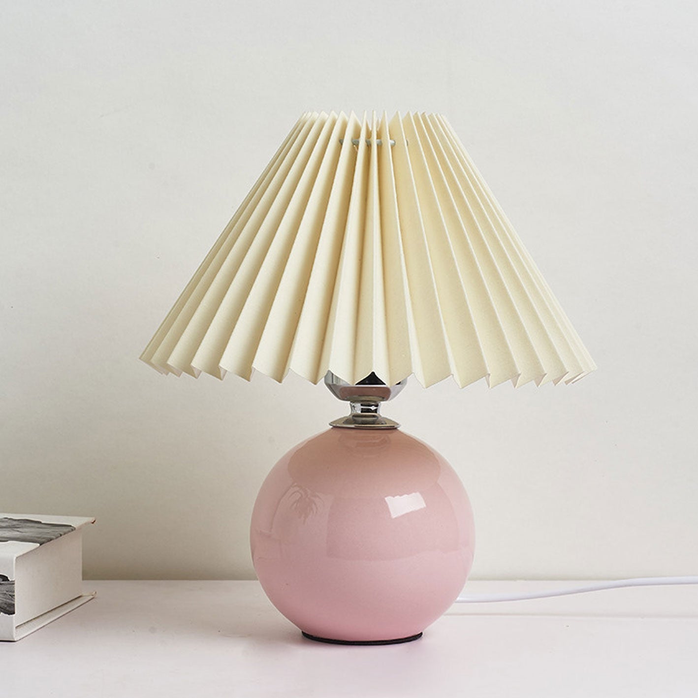 Floroux Pleated Design Table Lamp | Ceramic Base | Ambient Light | Minimalist Design | Interior Decorator