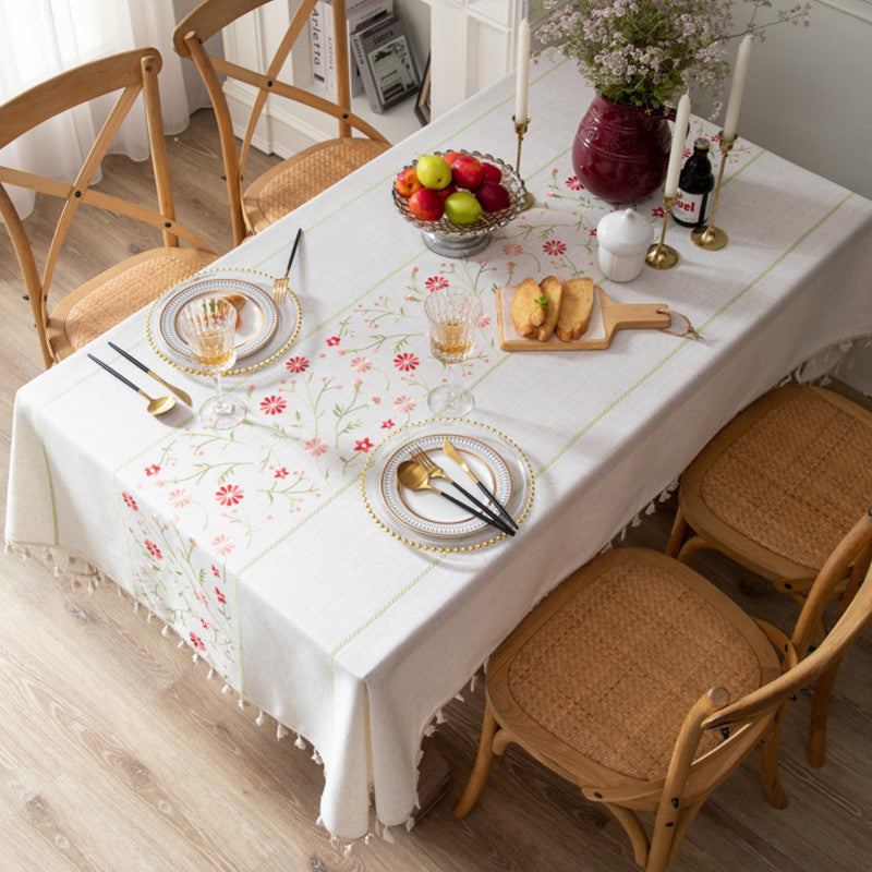 Exquisite Floral Embroidery Tablecloth