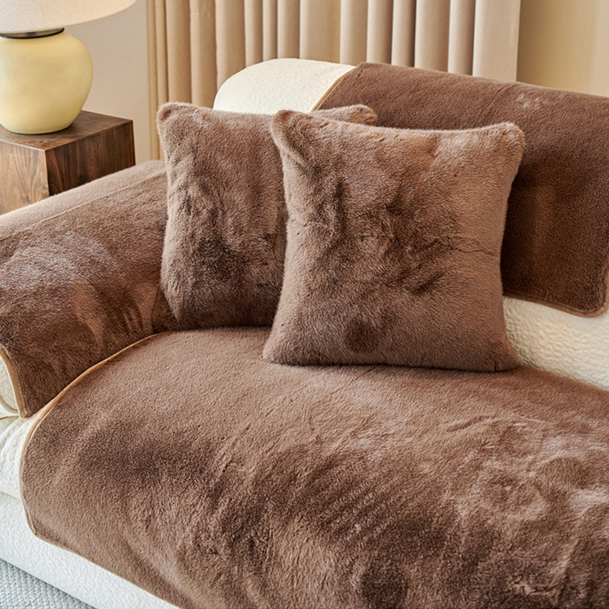 Faux-Mink-Fur Tapis Antidérapant Housse de Canapé