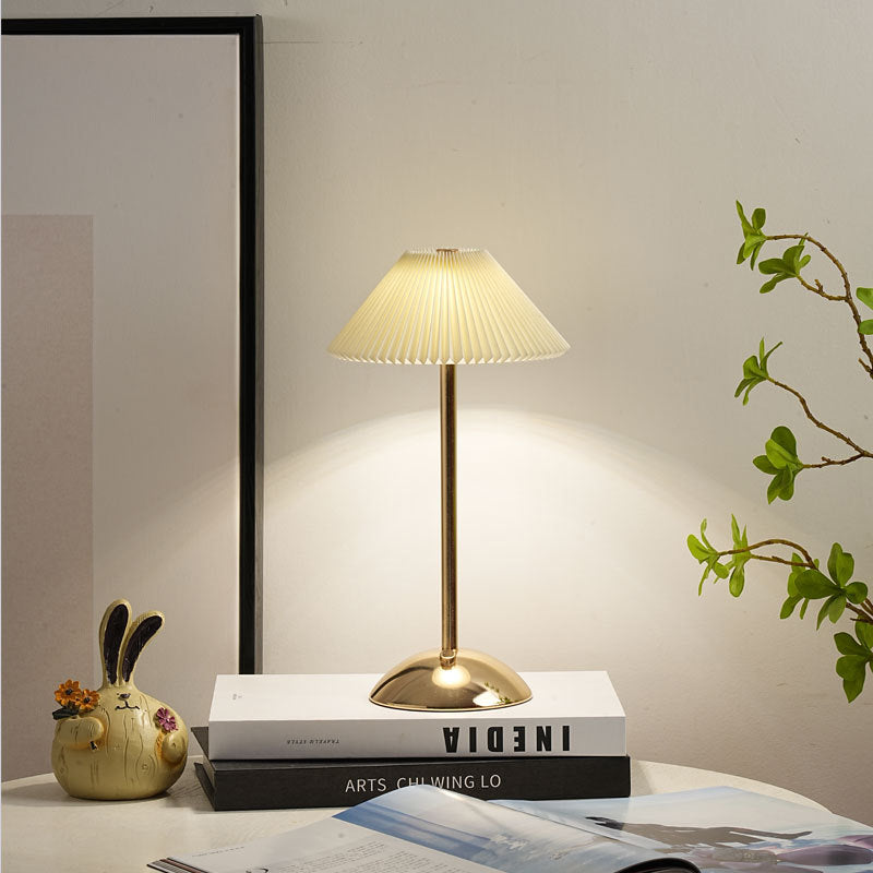 Floroux Skandi LED Table Lamp | Rechargeable | Pleated Fabric Shade | Wireless | Ambient Light | Nightstand Lamp