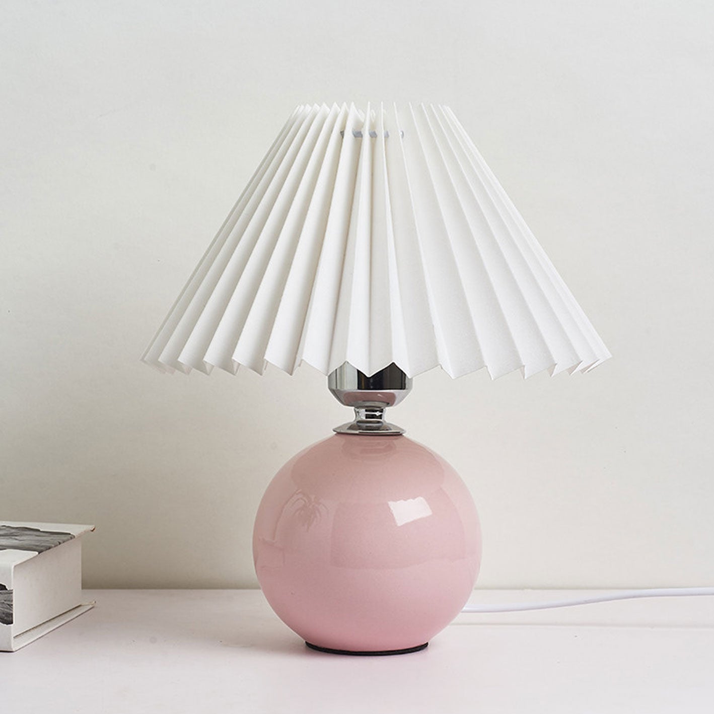 Floroux Pleated Design Table Lamp | Ceramic Base | Ambient Light | Minimalist Design | Interior Decorator