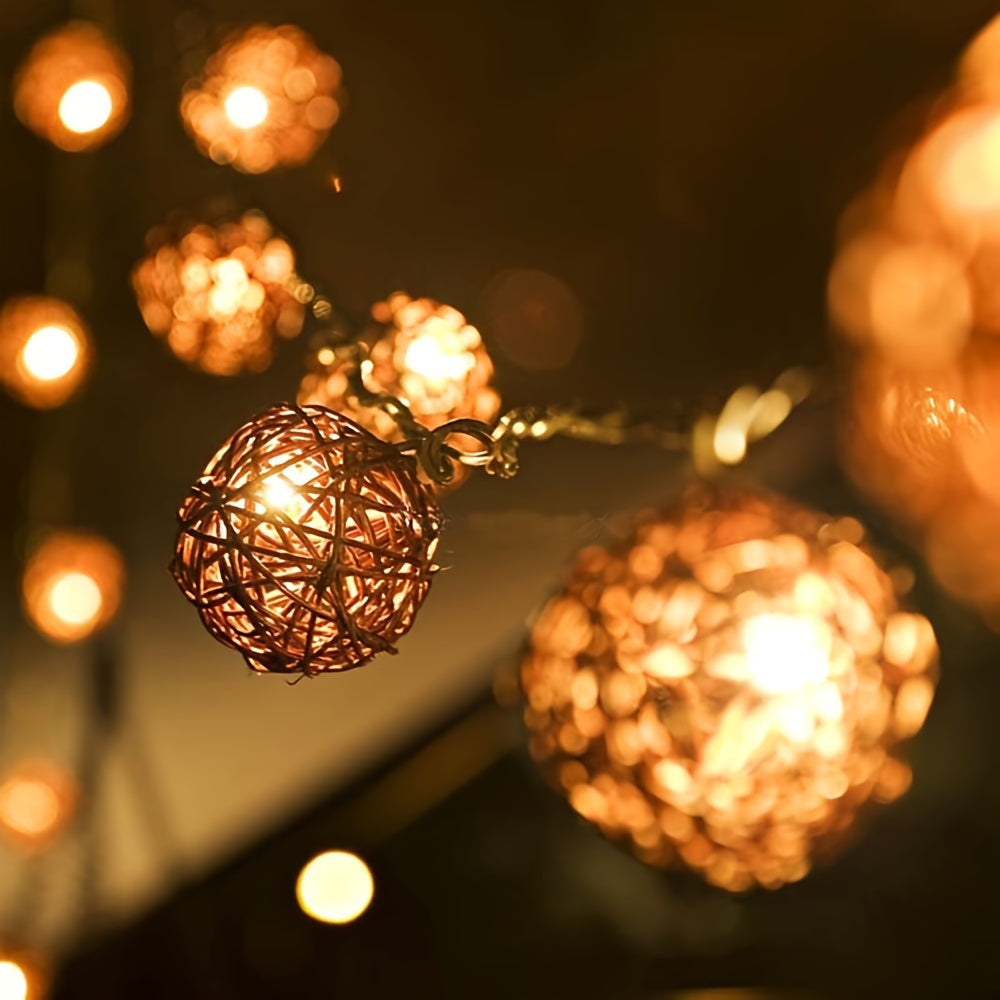 LuxAura – Élégante guirlande lumineuse en rotin 2m avec LED