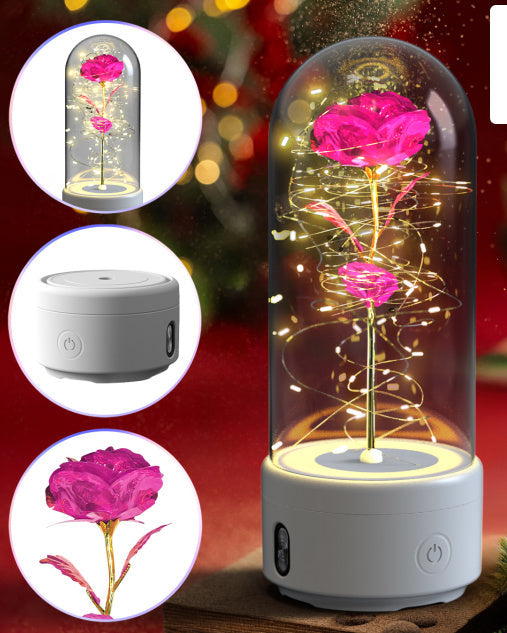 2-en-1 Haut-parleur Rose Couverture en Verre Lampe - Socle Noir