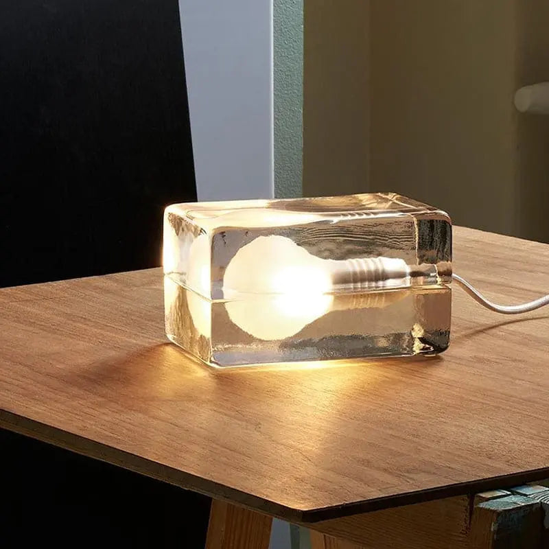 LumiCube - Lampe de table minimaliste avec cube en verre transparent