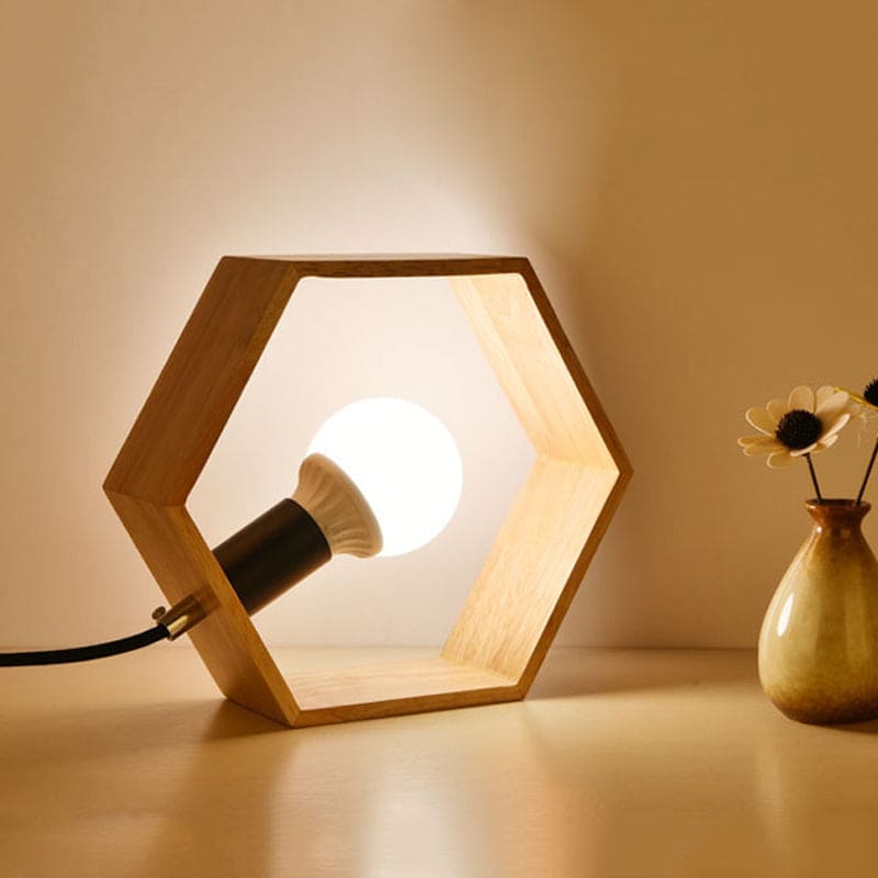 Floroux – Lampe de table en bois hexagonal mince pour une lueur chaleureuse