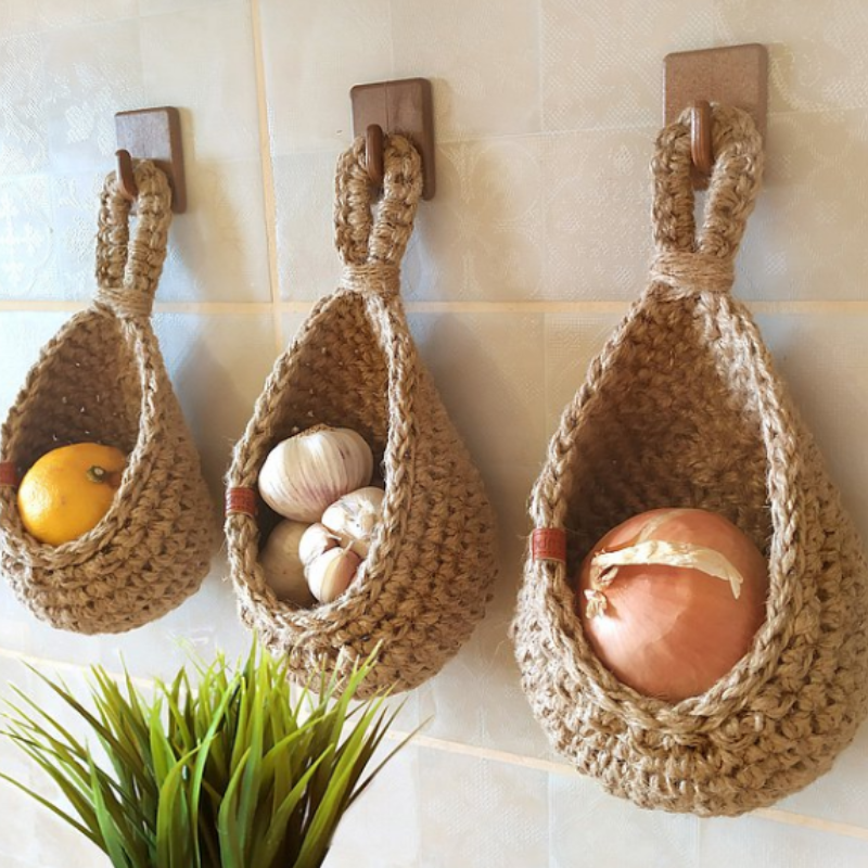 Panier suspendu EcoWeave élégant - pour un rangement durable des légumes et des fruits