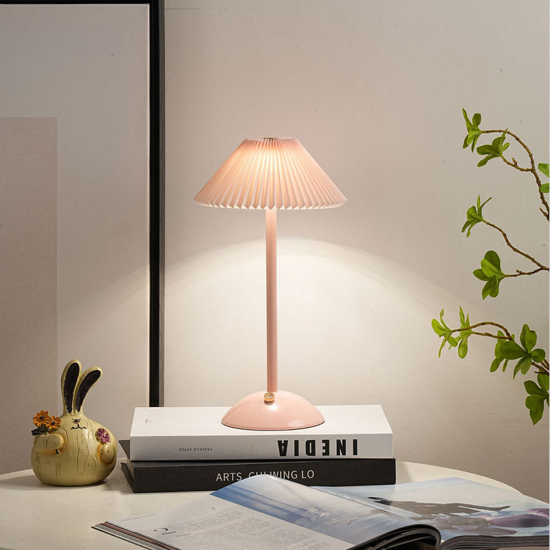Floroux Skandi LED Table Lamp | Rechargeable | Pleated Fabric Shade | Wireless | Ambient Light | Nightstand Lamp