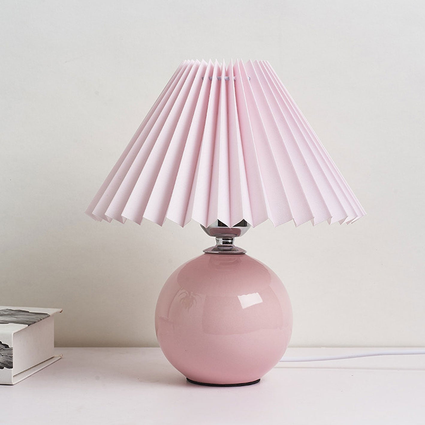 Floroux Pleated Design Table Lamp | Ceramic Base | Ambient Light | Minimalist Design | Interior Decorator