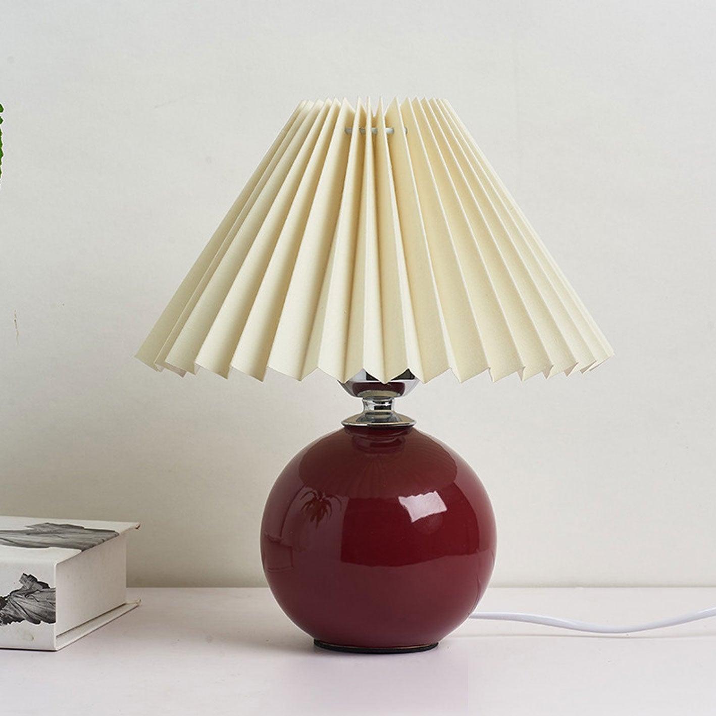 Floroux Pleated Design Table Lamp | Ceramic Base | Ambient Light | Minimalist Design | Interior Decorator