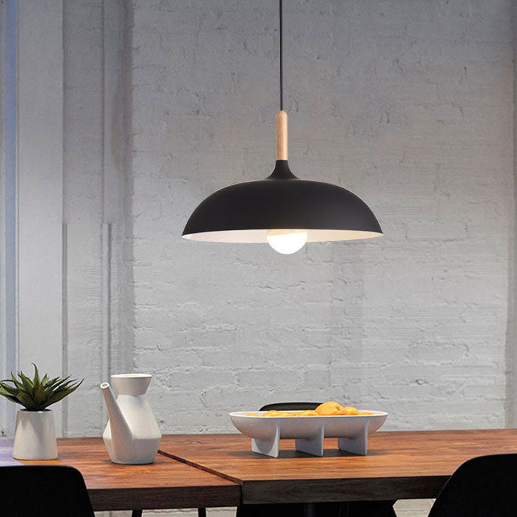 Floroux Modern Pendant Light | Wood-Metal Design | LED Lamp | Dome Style | Various Sizes and Colors