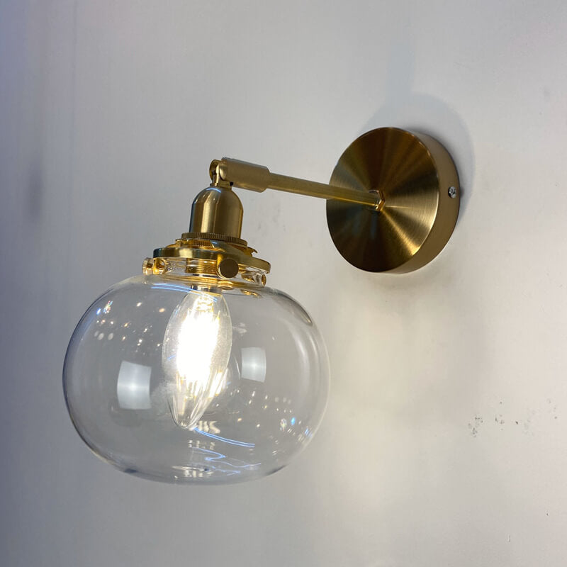Floroux Japanese Wall Sconce | Round Glass & Brass Ball | Vintage Design | 1-bulb
