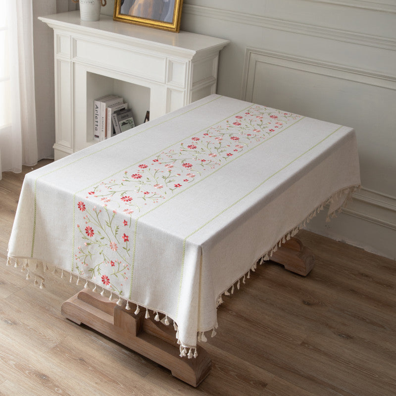 Exquisite Floral Embroidery Tablecloth