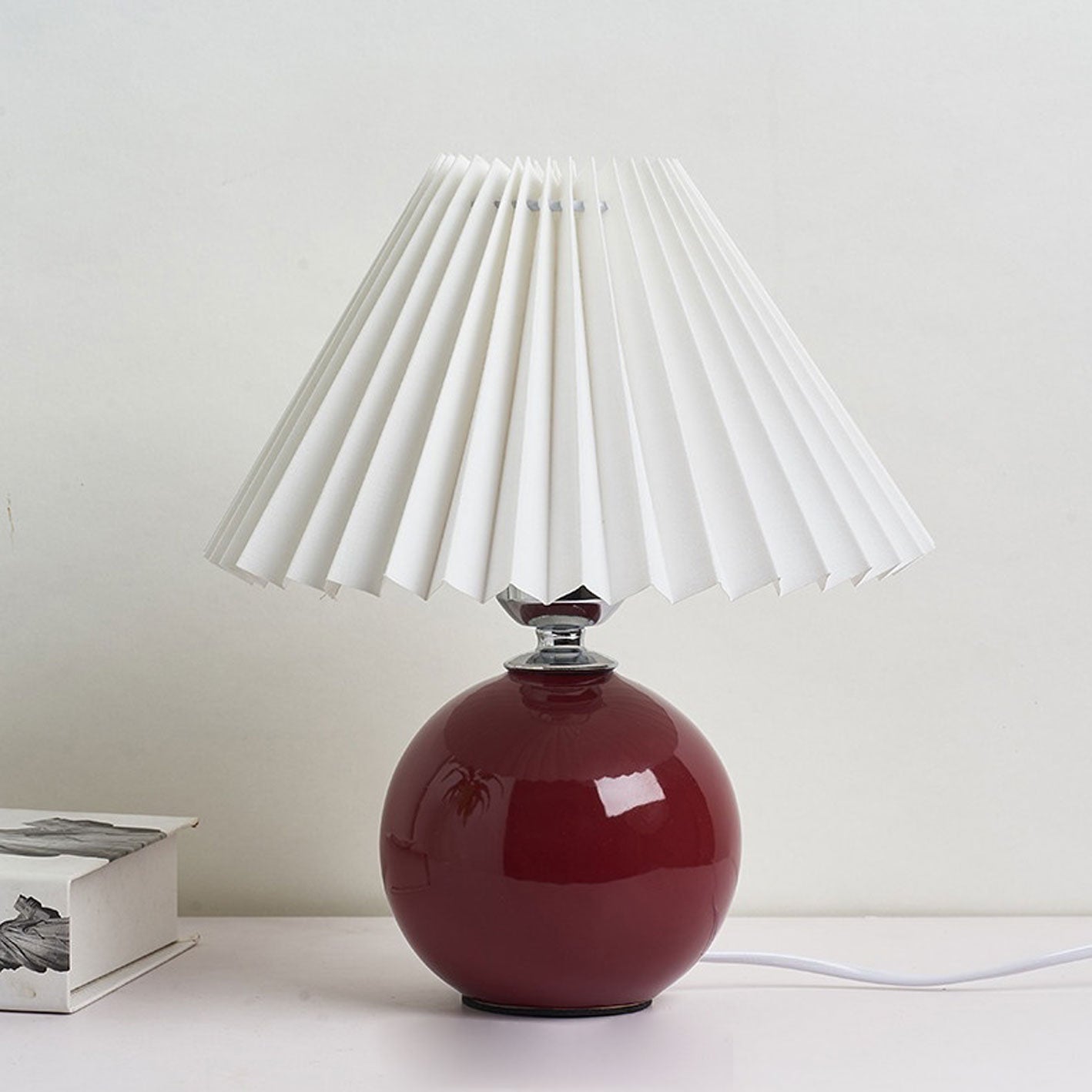 Floroux Pleated Design Table Lamp | Ceramic Base | Ambient Light | Minimalist Design | Interior Decorator