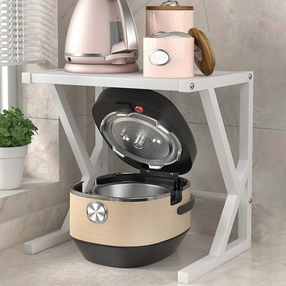 Floroux | Étagère de rangement à micro-ondes à double couche pour plan de travail de cuisine