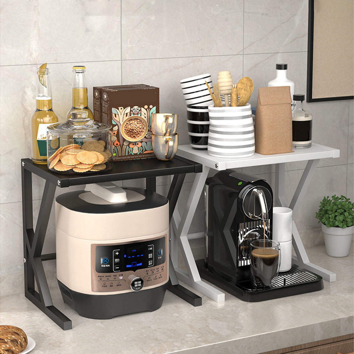 Floroux | Étagère de rangement à micro-ondes à double couche pour plan de travail de cuisine