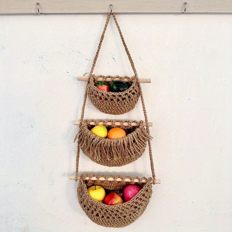 BohoCharm – Sac de rangement triple en chanvre pour légumes et fruits