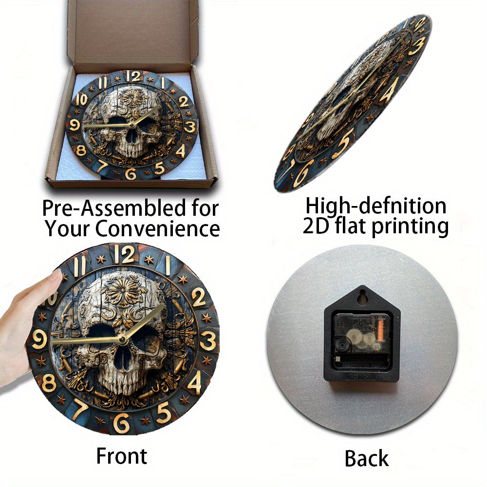 SkullTime Horloge - Horloge Murale Moderne en Aluminium avec Crâne