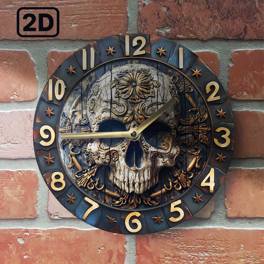 SkullTime Horloge - Horloge Murale Moderne en Aluminium avec Crâne