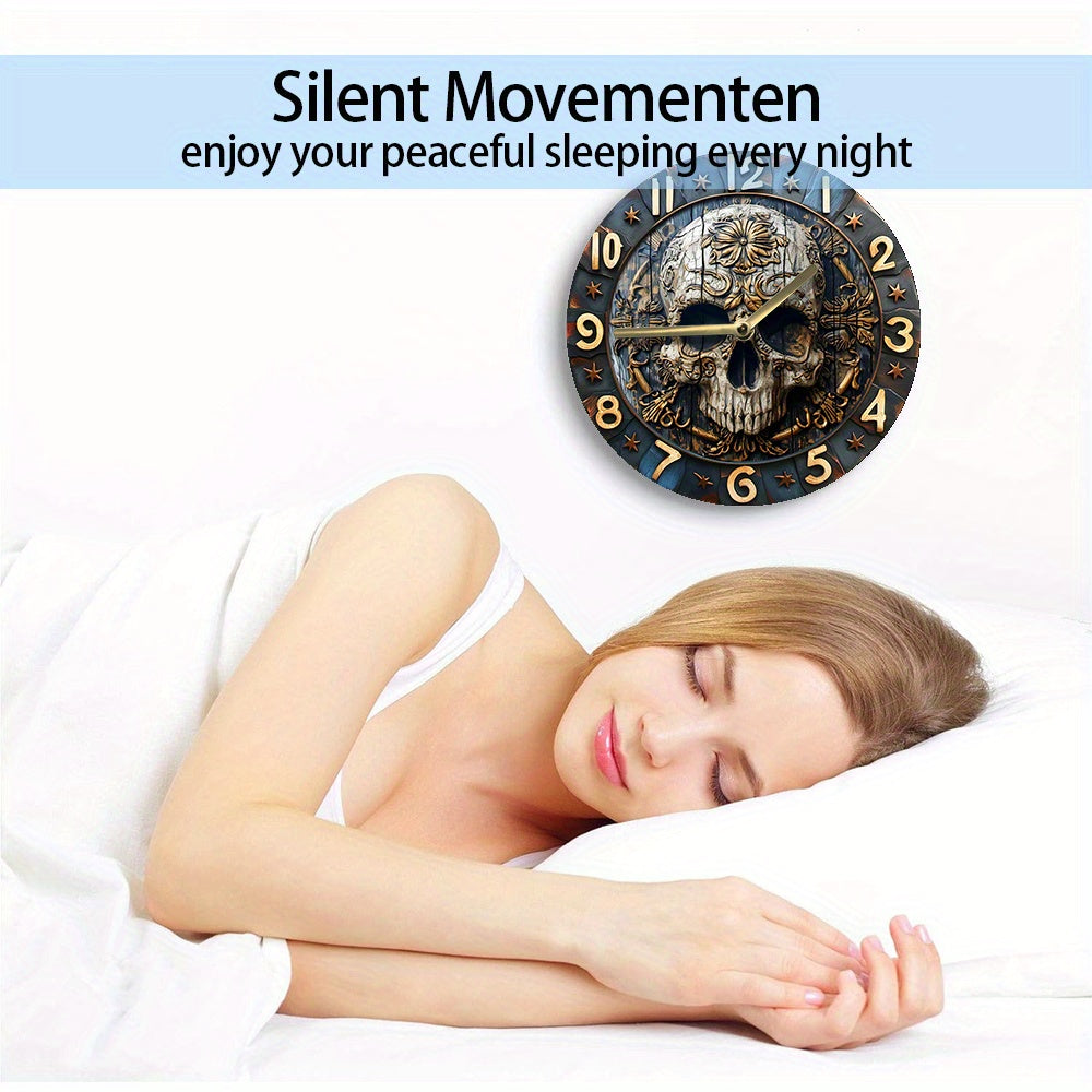 SkullTime Horloge - Horloge Murale Moderne en Aluminium avec Crâne