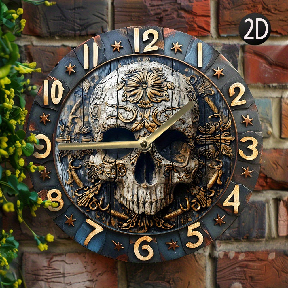 SkullTime Horloge - Horloge Murale Moderne en Aluminium avec Crâne
