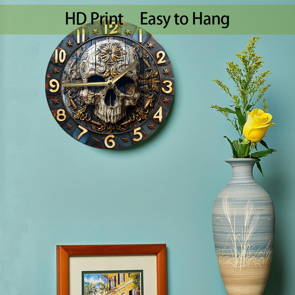 SkullTime Horloge - Horloge Murale Moderne en Aluminium avec Crâne