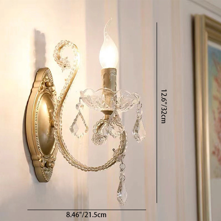 Floroux Vintage Crystal Wall Sconce | Candle Holder Design | 1-2 Flame | European Style