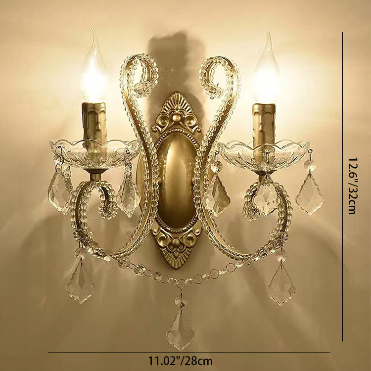 Floroux Vintage Crystal Wall Sconce | Candle Holder Design | 1-2 Flame | European Style