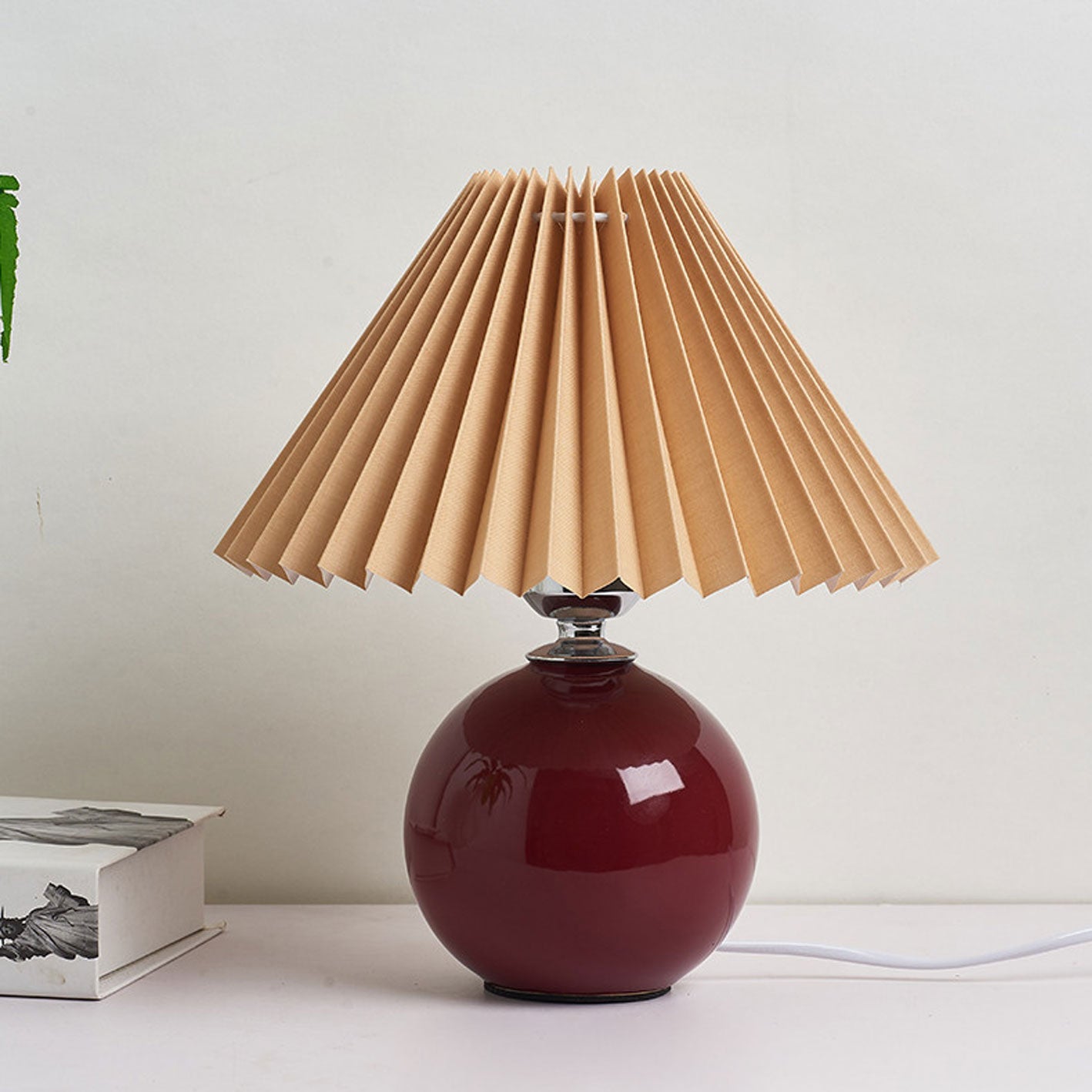 Floroux Pleated Design Table Lamp | Ceramic Base | Ambient Light | Minimalist Design | Interior Decorator