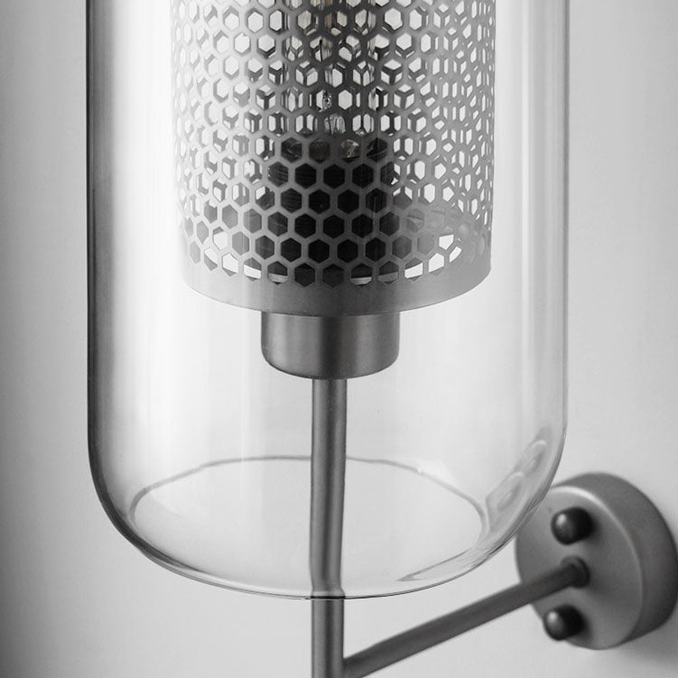 Floroux Lampe murale industrielle | Abat-jour cylindrique en verre | Cadre en fer | Décor pour chambres à coucher & espaces de vie