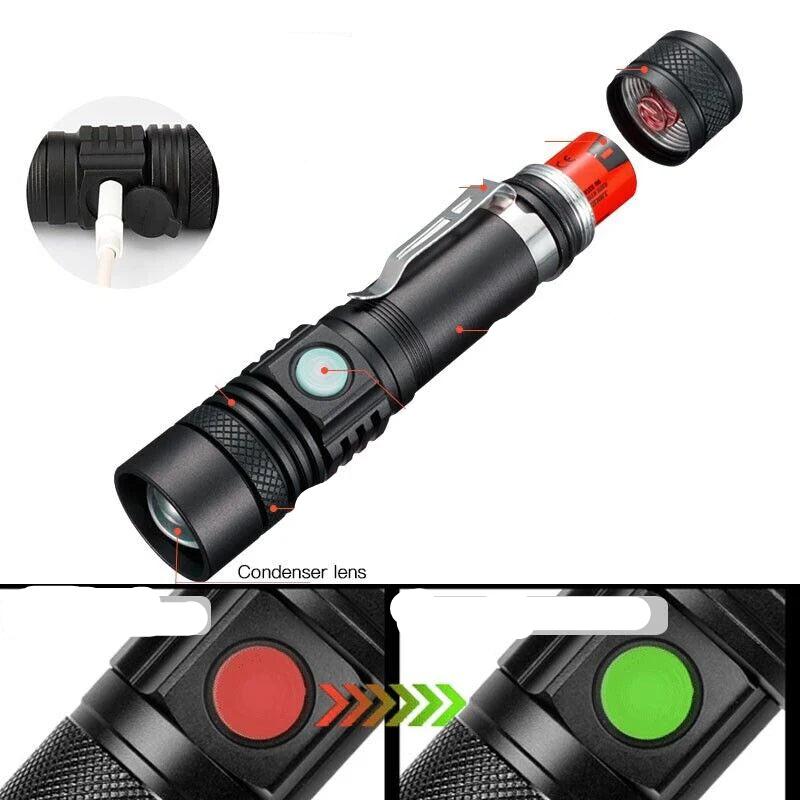 Floroux - Super lumineux 90000LM lampe de poche tactique zoomable avec batterie rechargeable