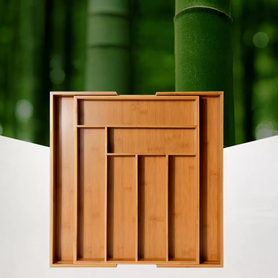 Organisateur de couverts en bambou extensible
