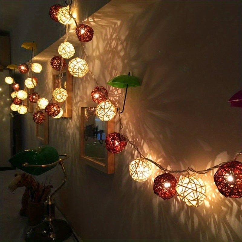 LuxAura – Élégante guirlande lumineuse en rotin 2m avec LED