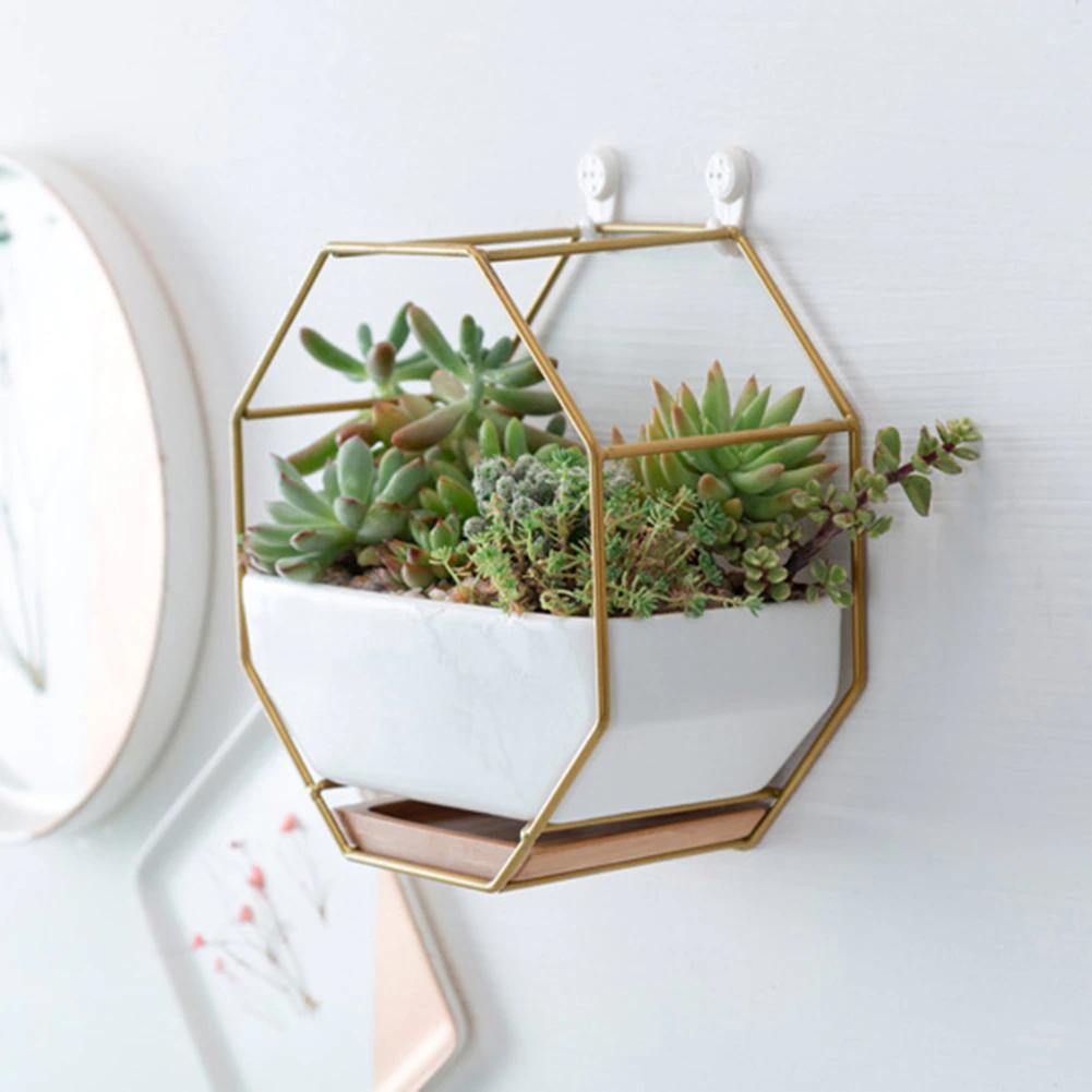 Floroux Ceramic Flower Pot with Metal Frame | Octagonal Design